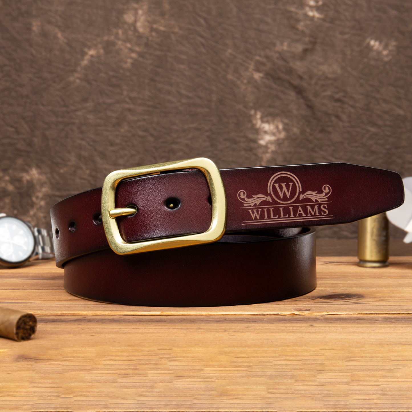 Customised Genuine Leather Belt Engraved Names Men's Belt for Him-Jessemade AU