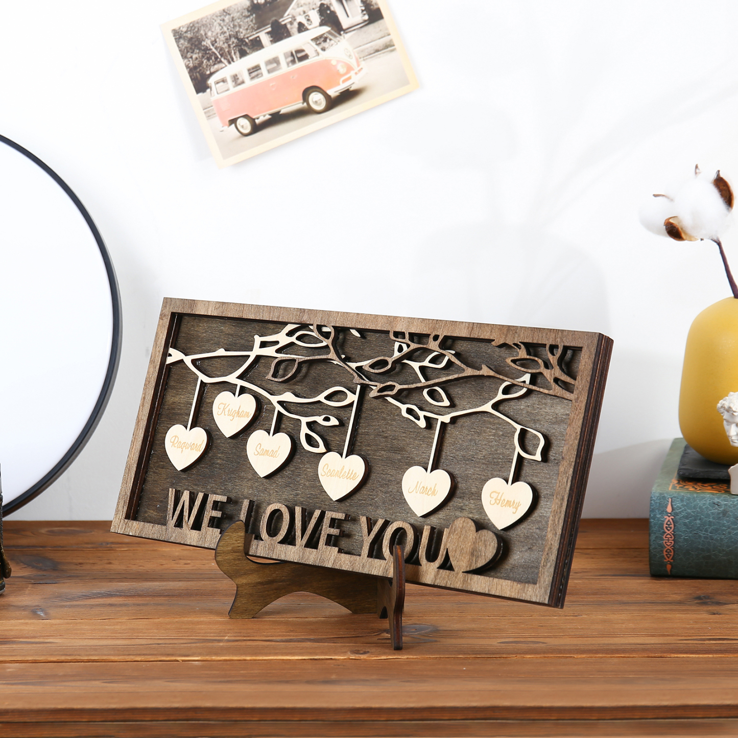 Custom Family Tree Sign Engrave 6 Names Wooden Family Frame Home Decor-Jessemade AU