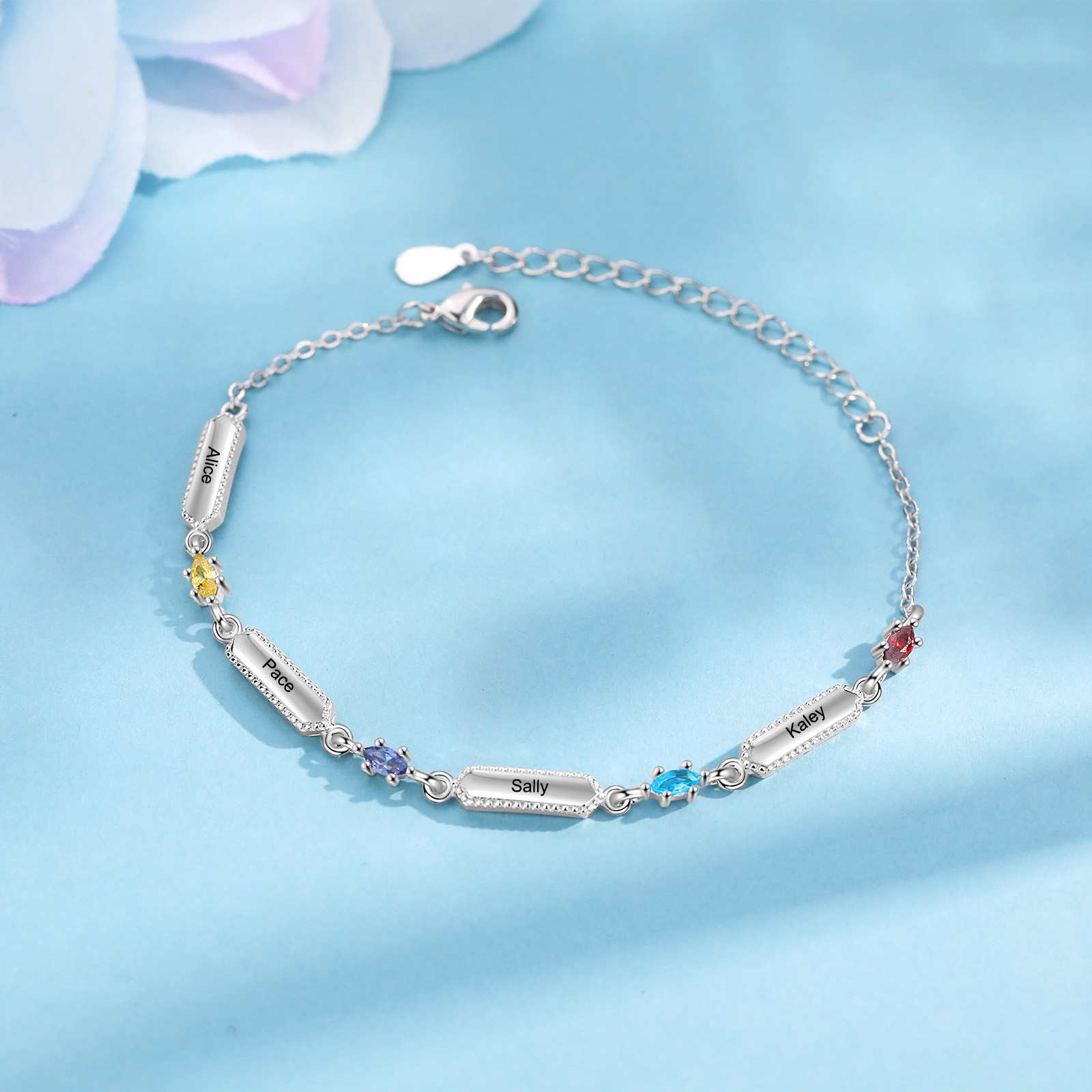 Custom Birthstone Bracelet with 4 Names Personalised Family Bracelet-Jessemade AU