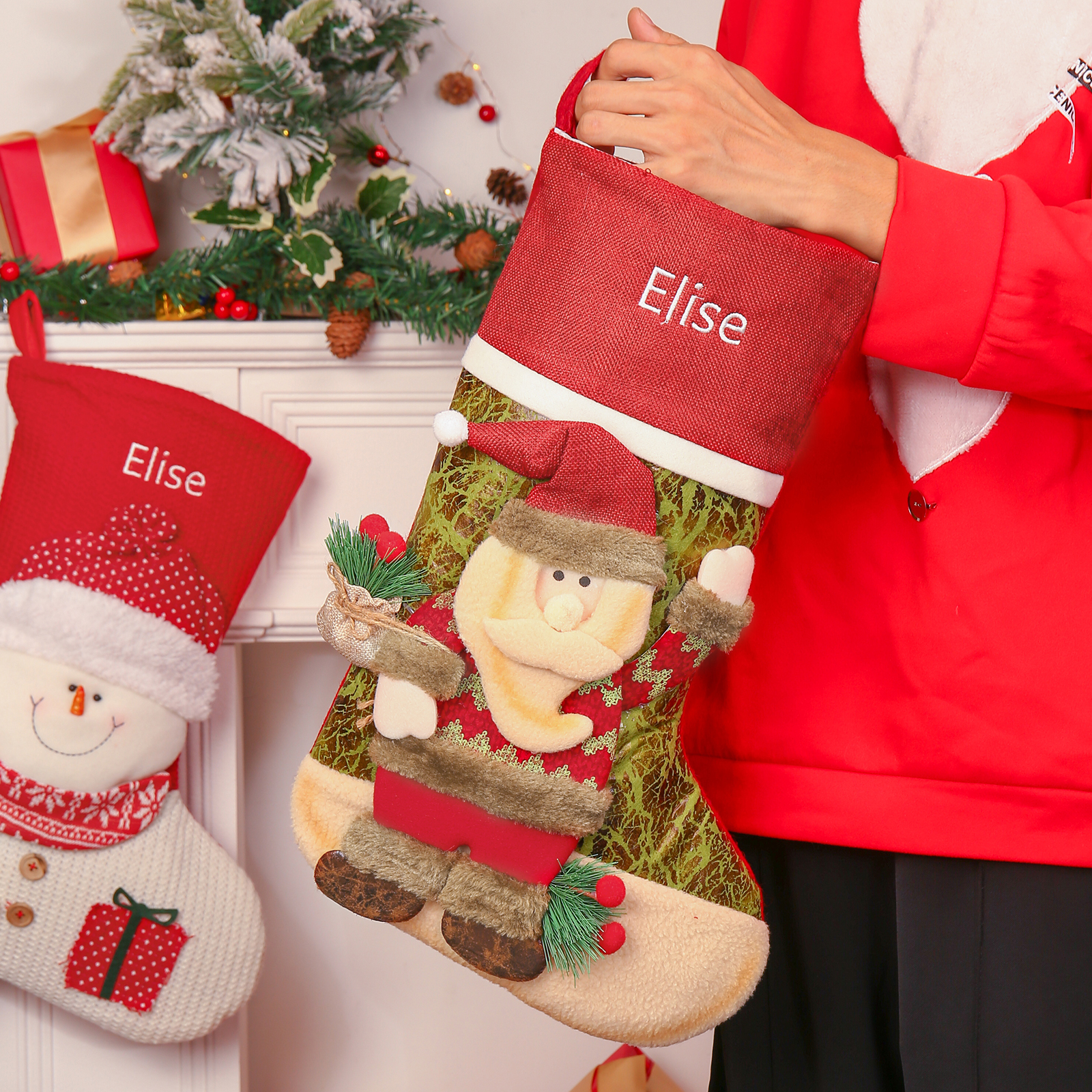 Personalised Christmas Stockings Ornaments Custom 1 Name Christmas Socks Gifts for Family Friends-Jessemade AU
