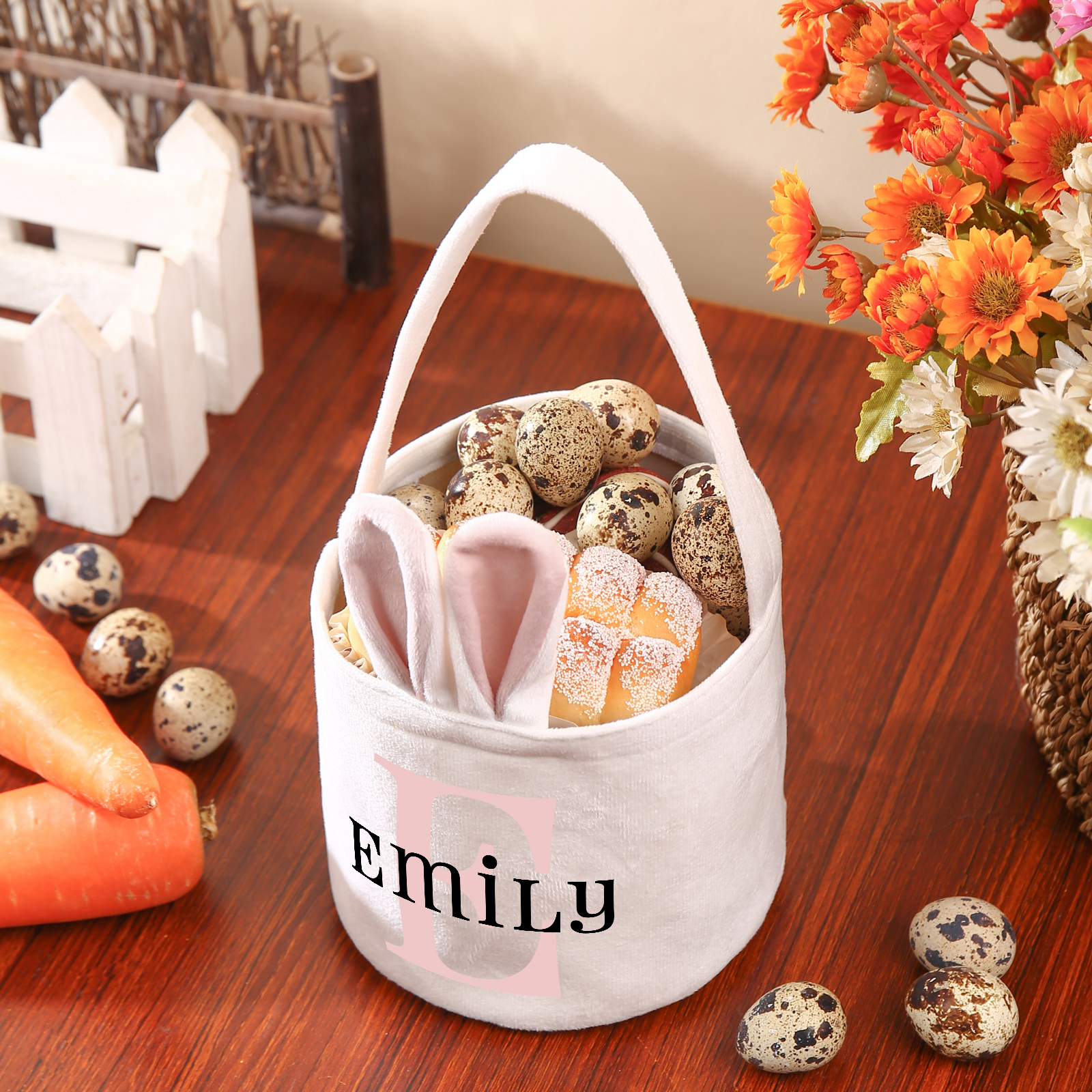 Personalised Bunny Tote Bag Custom Name & Letter Bunny Basket Bucket Bag Easter Gifts-Jessemade AU