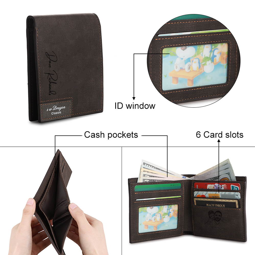 Personalised Name & Photo Billfold Wallet Custom Men's Leather Wallet Gifts for Him Dark Brown-Jessemade AU
