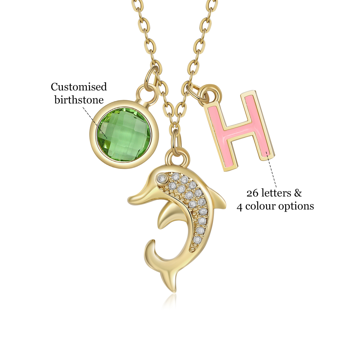 Back To School Personalised Dolphin Necklace Custom Birthstone and Initial Necklace-Jessemade AU