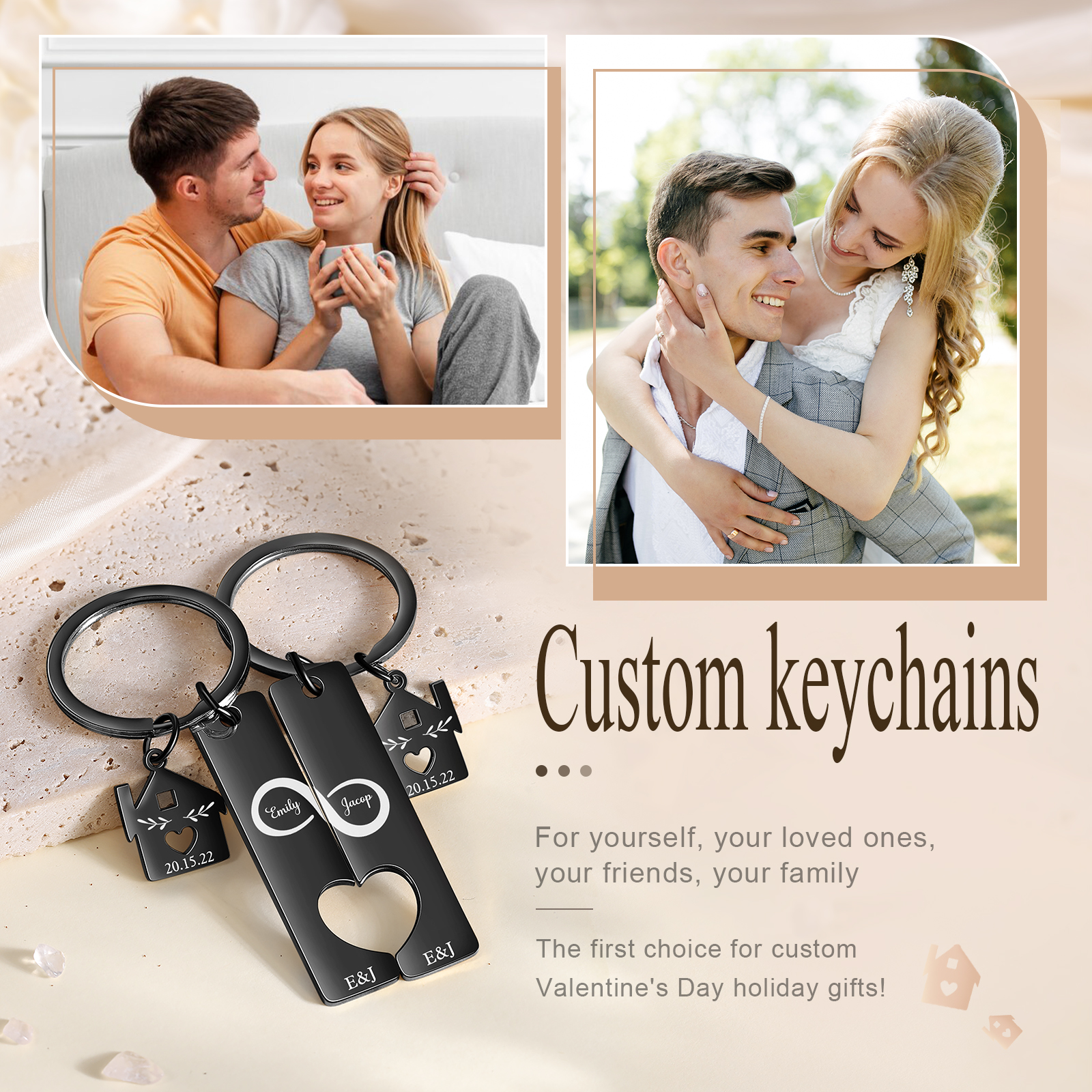 2 PCS Couple Keychain Set Custom 2 Names & Letters & Dates Keyring Infinity Keychain Romantic Personalised Gift for Him/Her-Jessemade AU