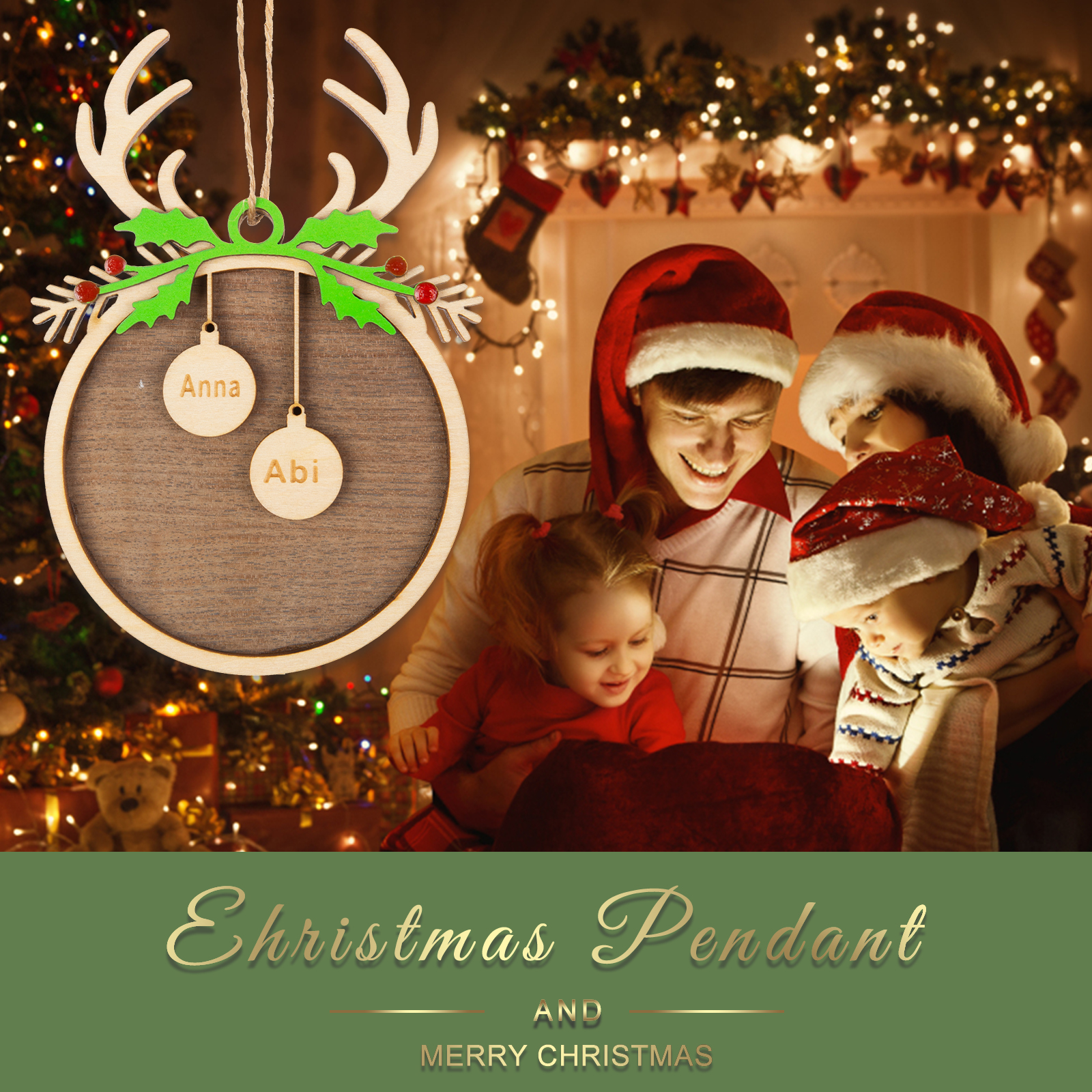 Personalised Christmas Family Ornament Custom 2 Names Reindeer Layered Wood Christmas Ornament-Jessemade AU