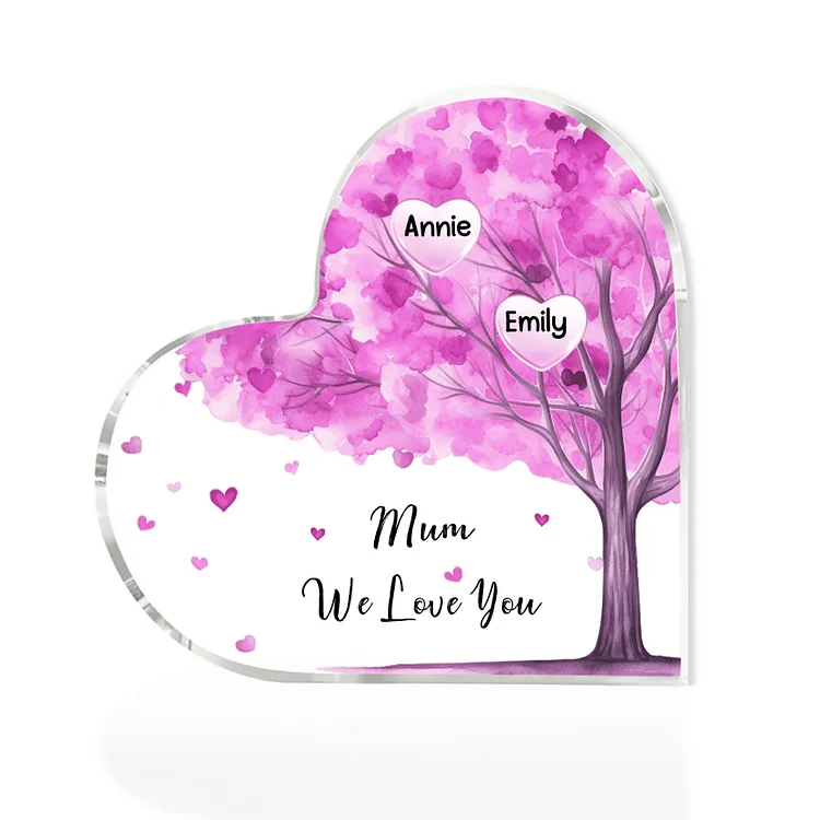 2 Names - Personalised Acrylic Heart Keepsake Custom Text Purple Tree Ornaments Gifts for Grandma/Mother-Jessemade AU