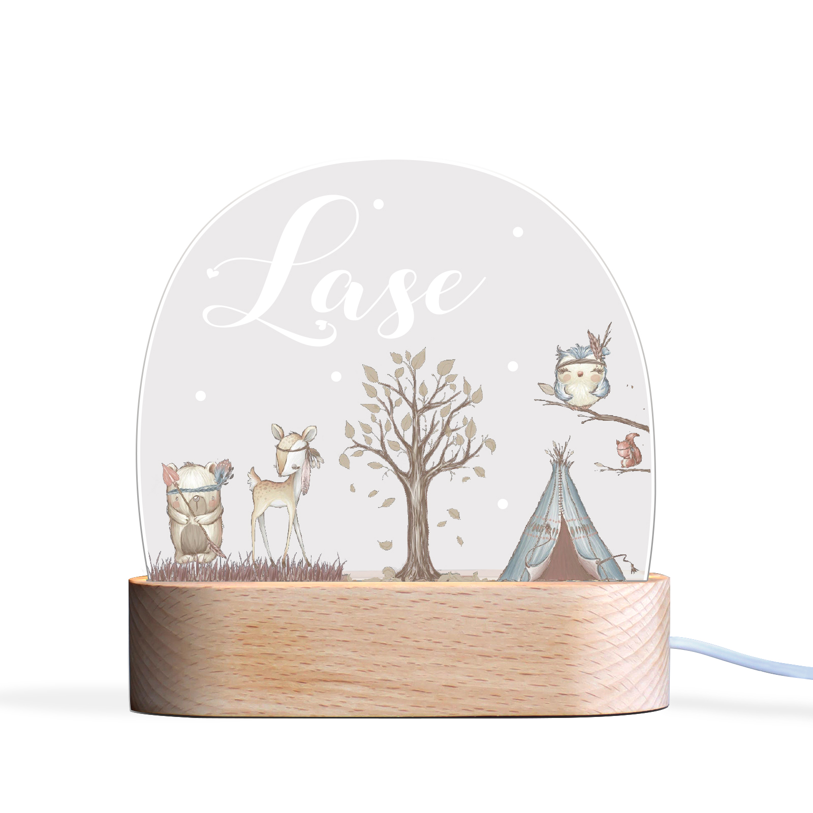 Personalised Woodland Friends Night Light Custom Name LED Lamp Baby Gift-Jessemade AU