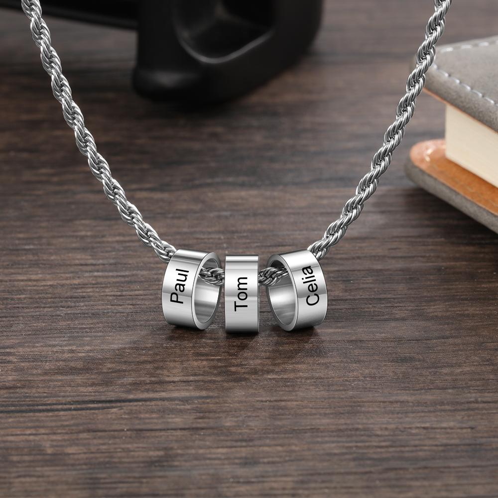 Personalised Men Pendant Necklace with 4 Beads Engraved 4 Names Custom Gifts for Him-Jessemade AU
