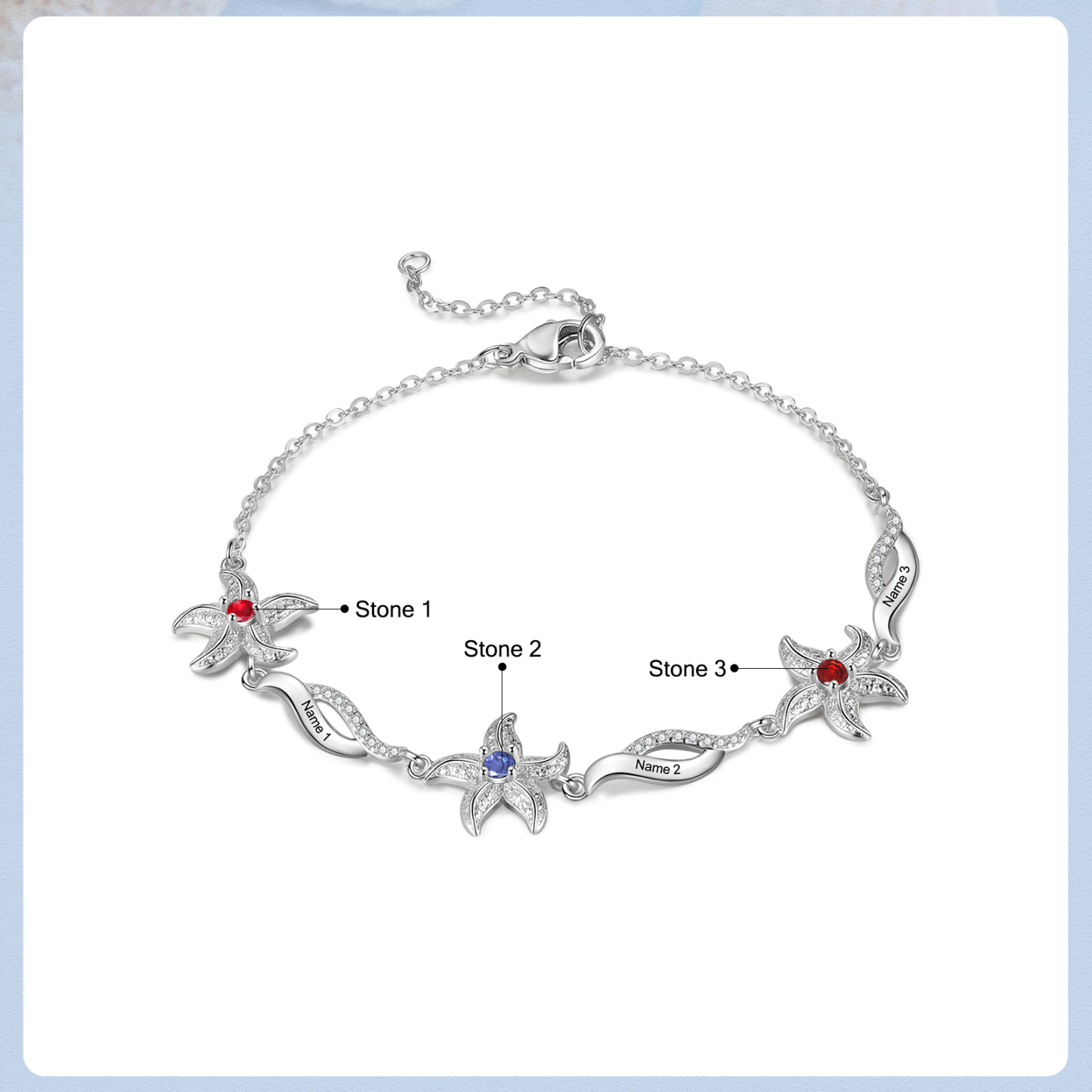 Personalised Women's Bracelet Custom 3 Birthstones Bracelet Starfish Adjustable Bracelet Mother's Day Gift for Her-Jessemade AU