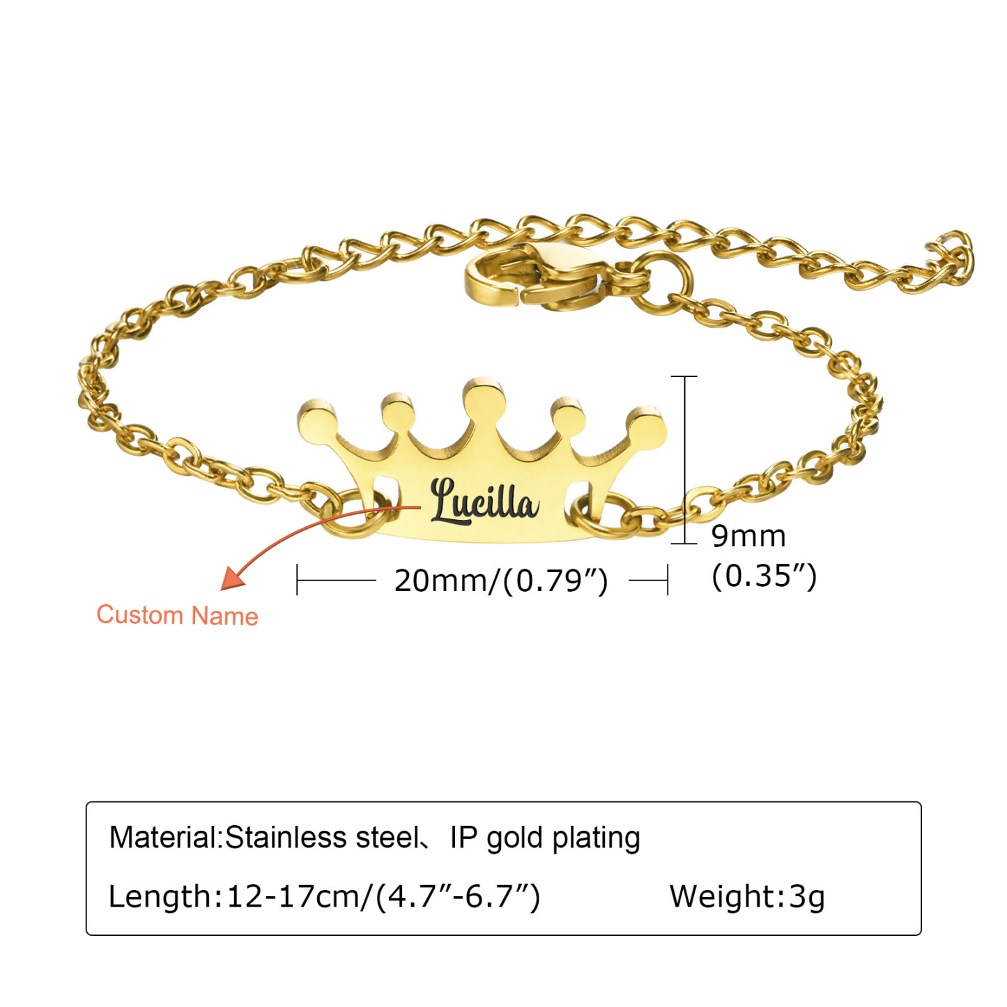 Personalised Crown Bracelet Custom Name Bracelet for her-Jessemade AU