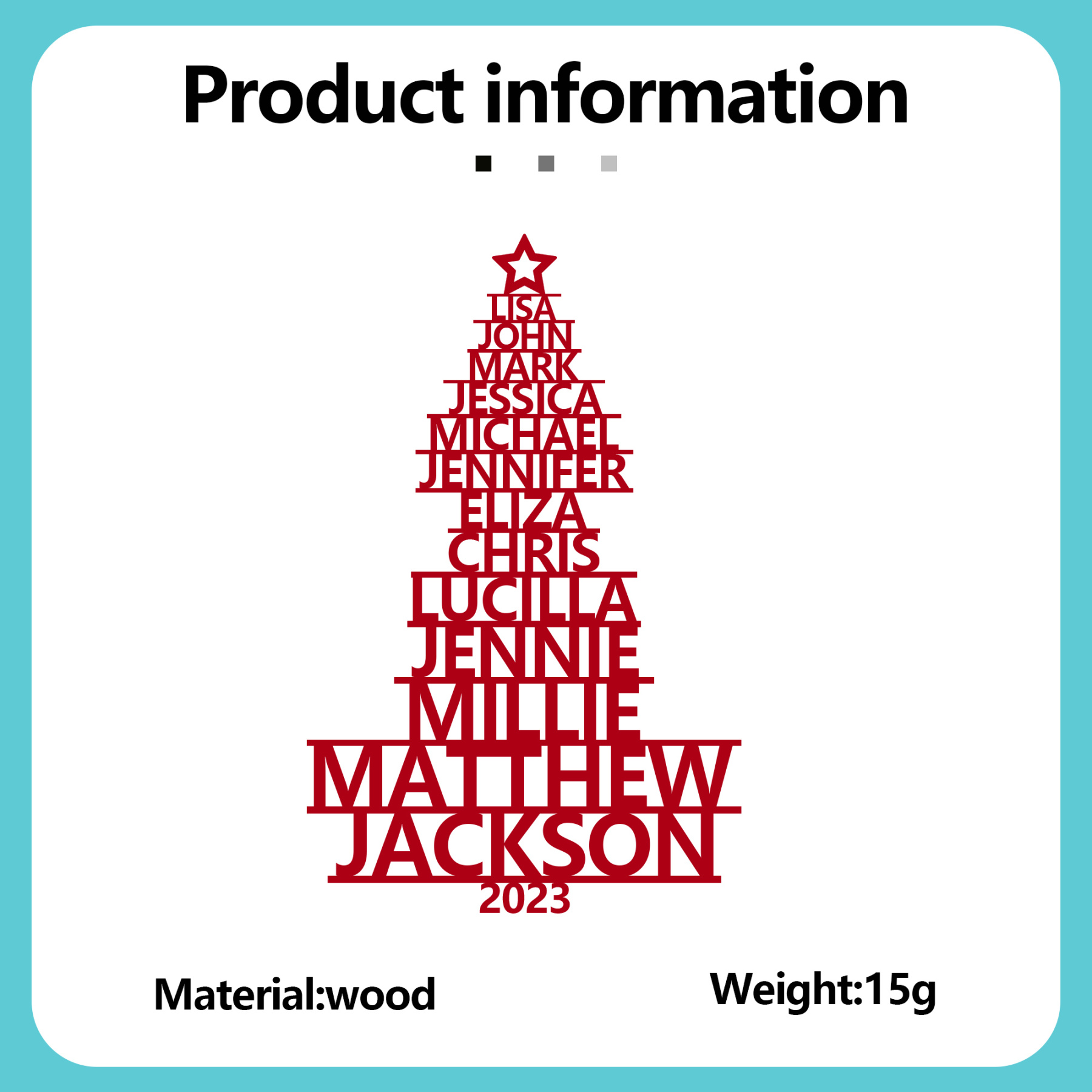 13 Names - Personalised Christmas Tree Ornaments Customised Name Xmas Wooden Decor Gifts for Family Friends-Jessemade AU