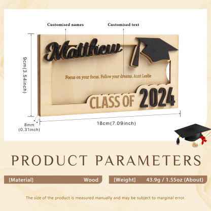 Class of 2024 Personalised Graduation Cash Clip Custom Name & Text Cash Box Creative Gifts for Her/Him-Jessemade AU
