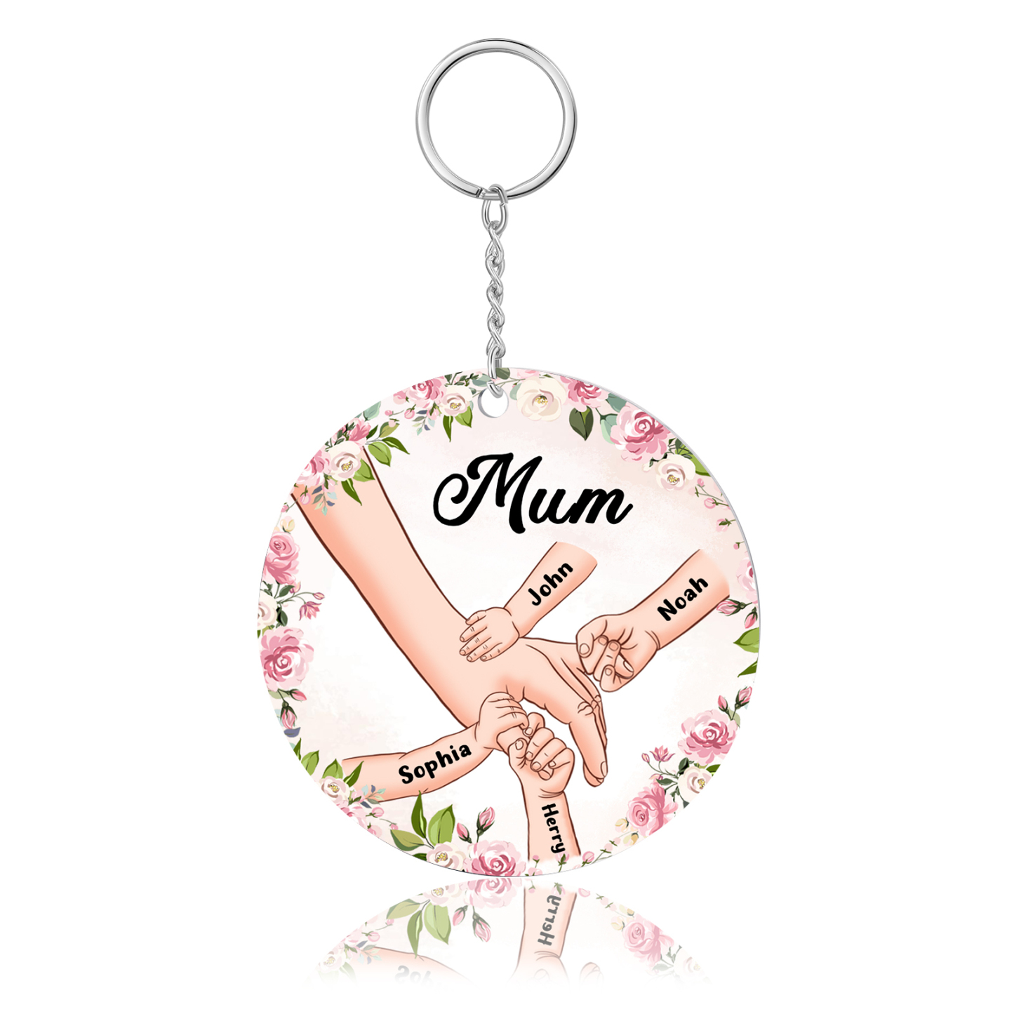 4 Names - Personalised Acrylic Keychain Custom 1 Text Holding Hands Family Hanging Ornaments Gift for Mum/Grandma-Jessemade AU