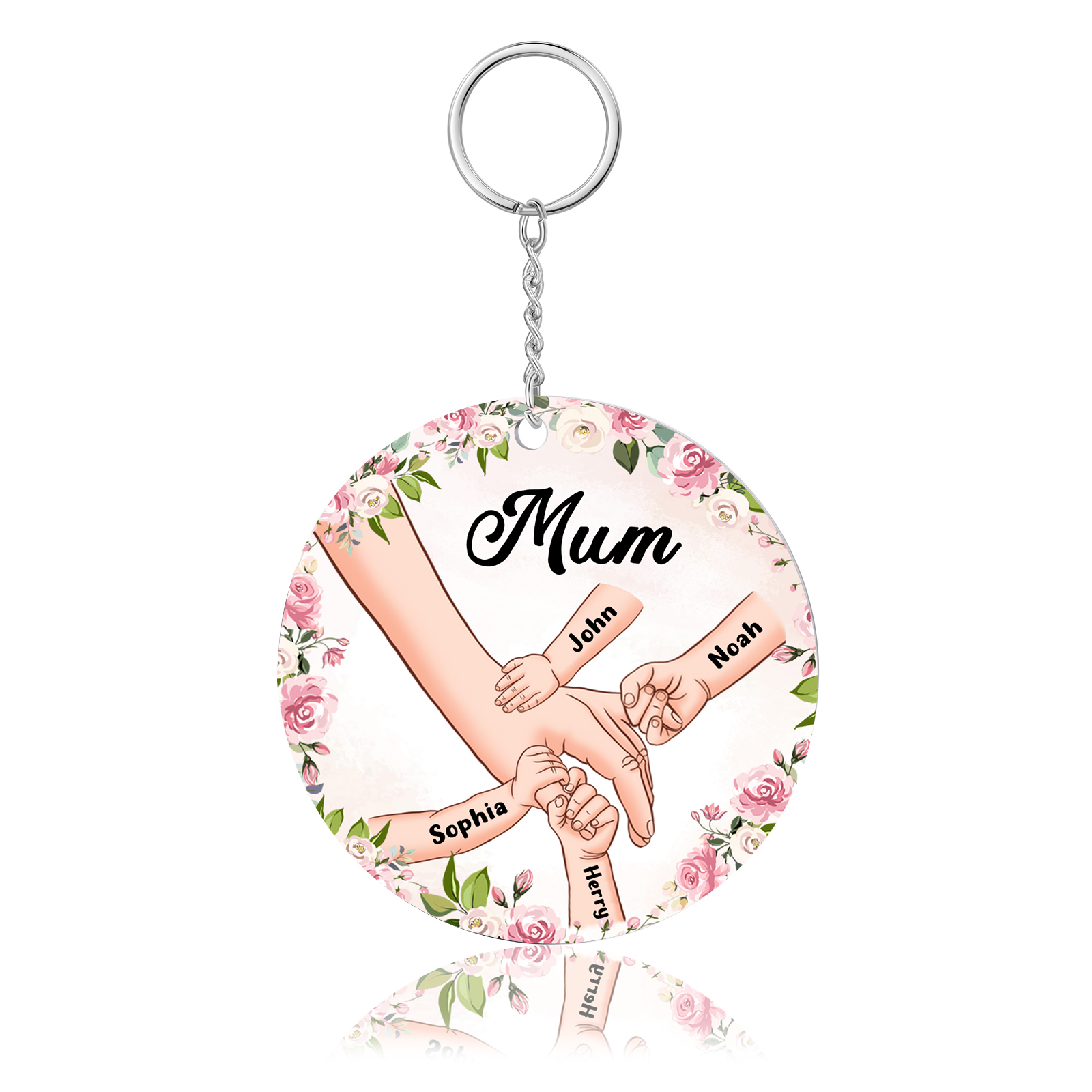 4 Names - Personalised Acrylic Keychain Custom 1 Text Holding Hands Family Hanging Ornaments Gift for Mum/Grandma-Jessemade AU