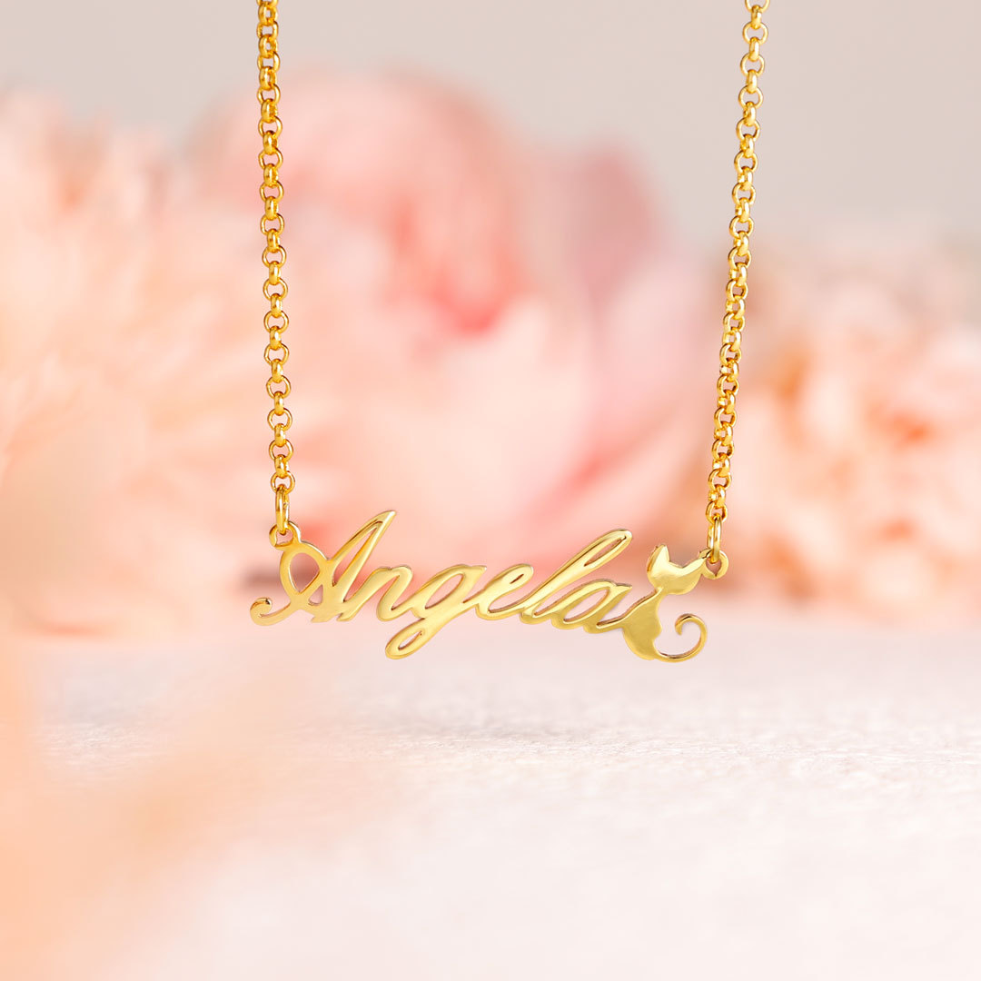Personalised Cat Necklace Custom 1 Name Necklace Gift For Women-Jessemade AU