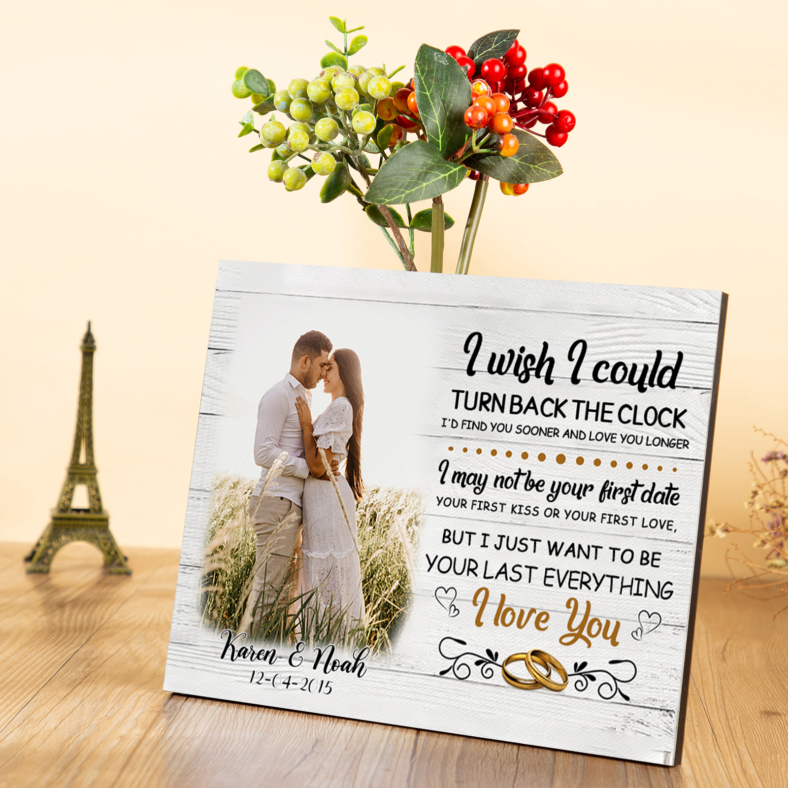 Personalised Wooden Plaque Custom 2 Texts & Photo Picture Board Ornaments Couple Gifts - I Wish I Could Turn Back The Clock-Jessemade AU