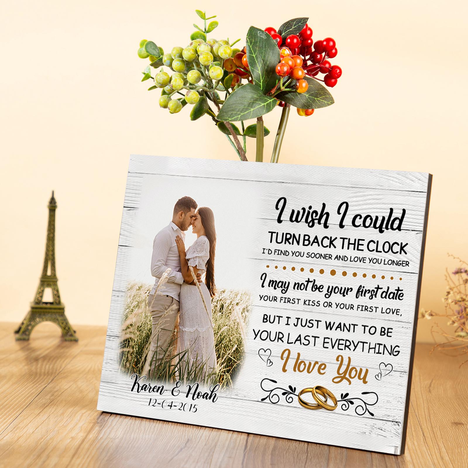 Personalised Wooden Plaque Custom 2 Texts & Photo Picture Board Ornaments Couple Gifts - I Wish I Could Turn Back The Clock-Jessemade AU