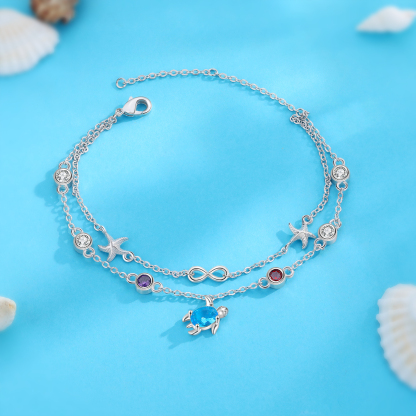 Personalised Women's Bracelet Custom 2 Birthstones Bracelet Sea Turtle Adjustable Bracelet Birthday Gift for Her-Jessemade AU