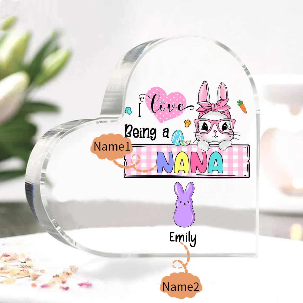 2 Names - Personalised Acrylic Heart Keepsake Custom Names Bunny Ornaments Gifts for Grandma/Mother-Jessemade AU