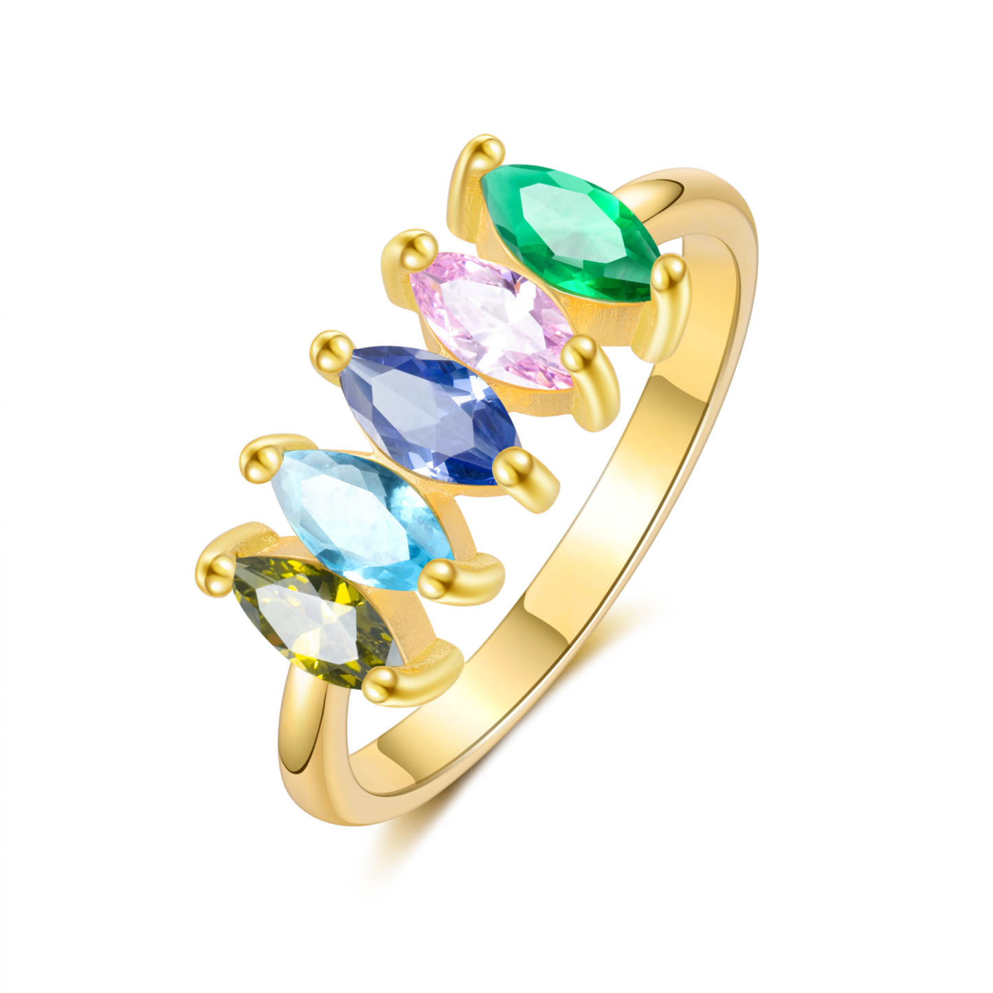 Personalised Women's Ring Custom 5 Birthstones Ring Gold Birthday Gift for Her-Jessemade AU