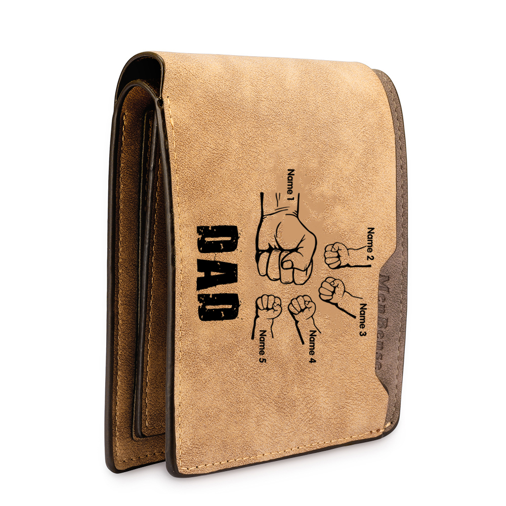 5 Names - Personalised Men Leather Wallet Custom Photo & Text & Name Folding Wallet Fist Bump Wallet Gift for Dad-Jessemade AU