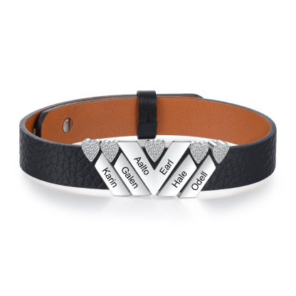 Mother's Day Gifts Personalised Leather Bracelet With 6 Names Gifts For Women-Jessemade AU