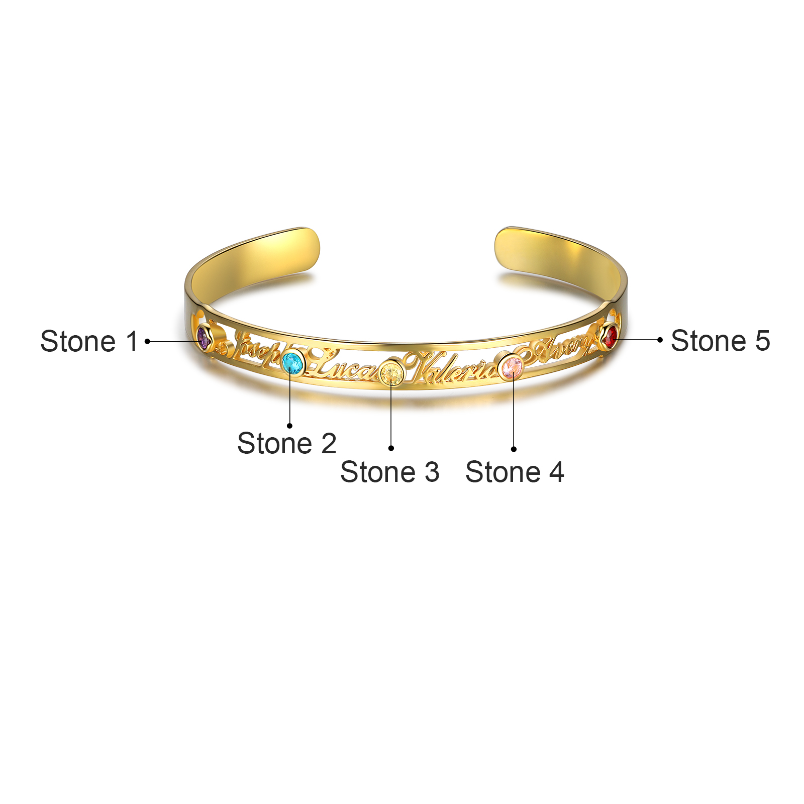 Personalised Adjustable Half-Open Bracelet With Birthstone Custom Family Name Bracelet Engraved 4 Names Women's Bracelet-Jessemade AU