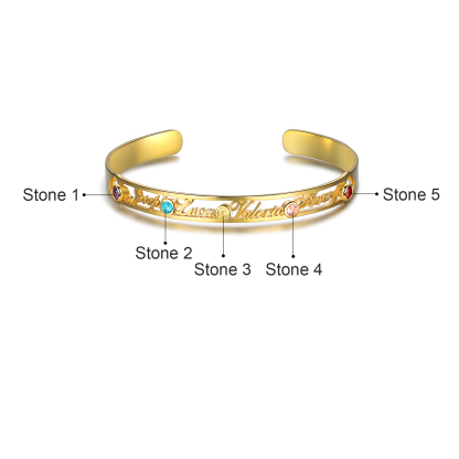 Personalised Adjustable Half-Open Bracelet With Birthstone Custom Family Name Bracelet Engraved 4 Names Women's Bracelet-Jessemade AU