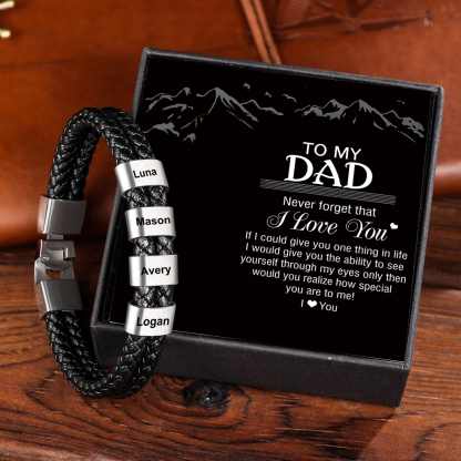Personalised Braided Leather Bracelet Engraved 2 Names Men's Bracelet for Him