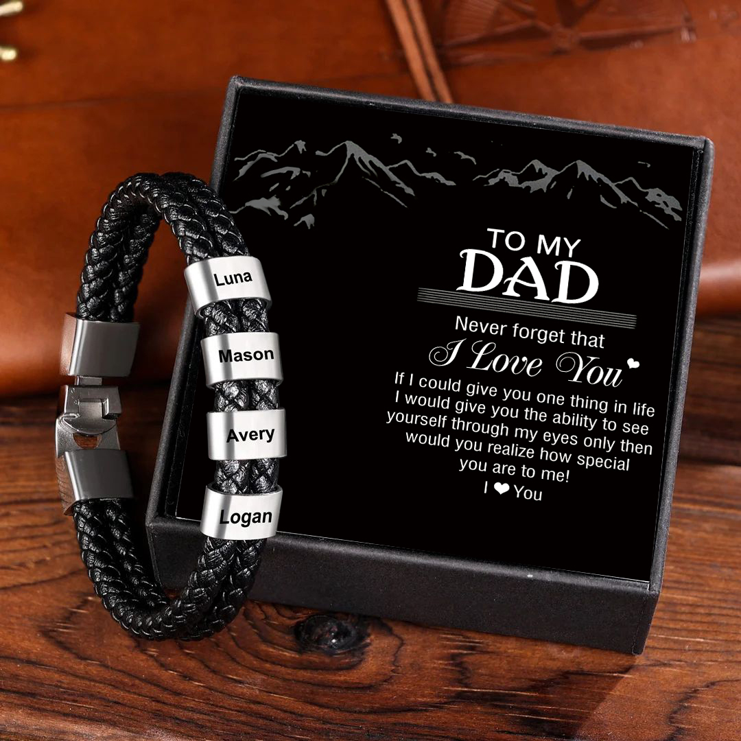 Personalised Braided Leather Bracelet Engraved 3 Names Men's Bracelet for Him-Jessemade AU