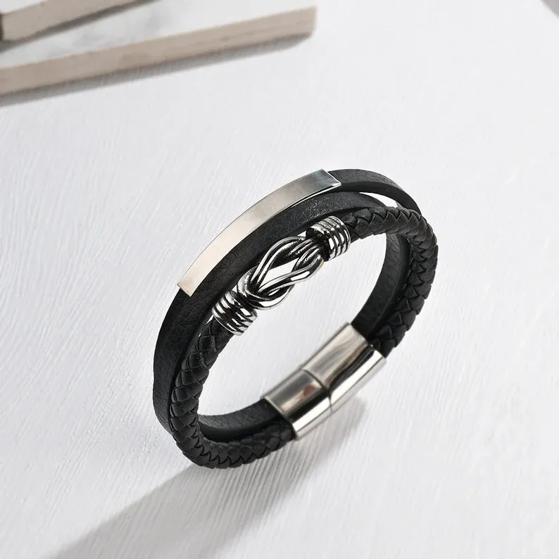 To My Grandson Customised Infinity Knot Leather Bracelet Bracelet "Forever Linked Together" Inspirational Gifts For grandon-Jessemade AU