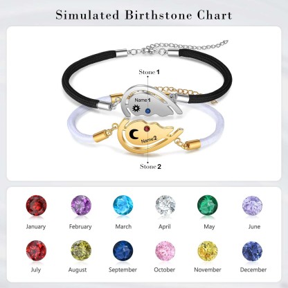 Valentine's Day Sun and Moon Magnetic Heart Bracelet with Birthstones Couple Bracelet Set-Jessemade AU