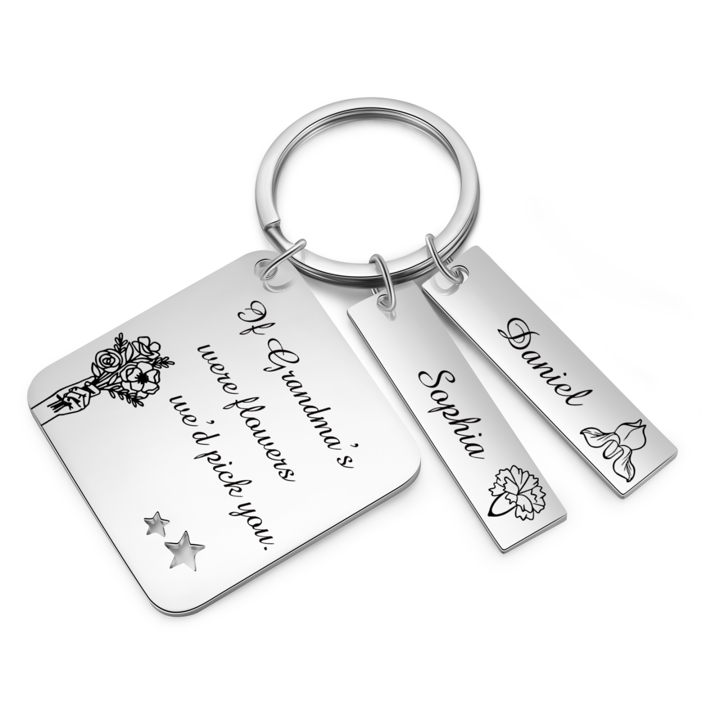 Personalised 2 Names & 2 Birth Flowers Keychain Custom Text Family Keychain Gifts for Mother/Grandma-Jessemade AU