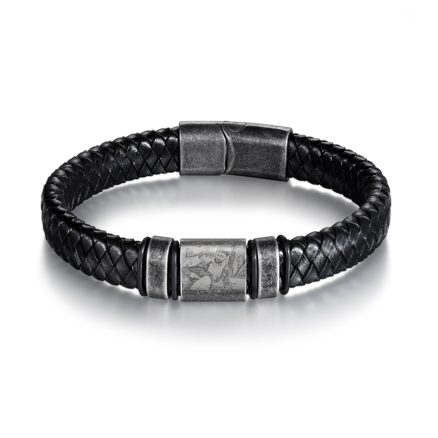 2 Names - Personalised Men's Leather Braided Bracelet Customised Name & Photo Bracelet Vintage Gift for Him-Jessemade AU