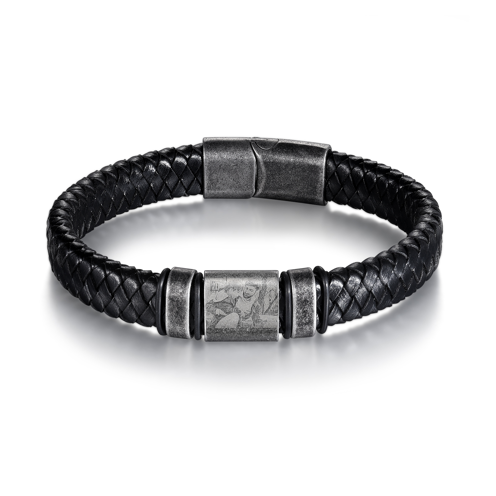 2 Names - Personalised Men's Leather Braided Bracelet Customised Name & Photo Bracelet Vintage Gift for Him-Jessemade AU