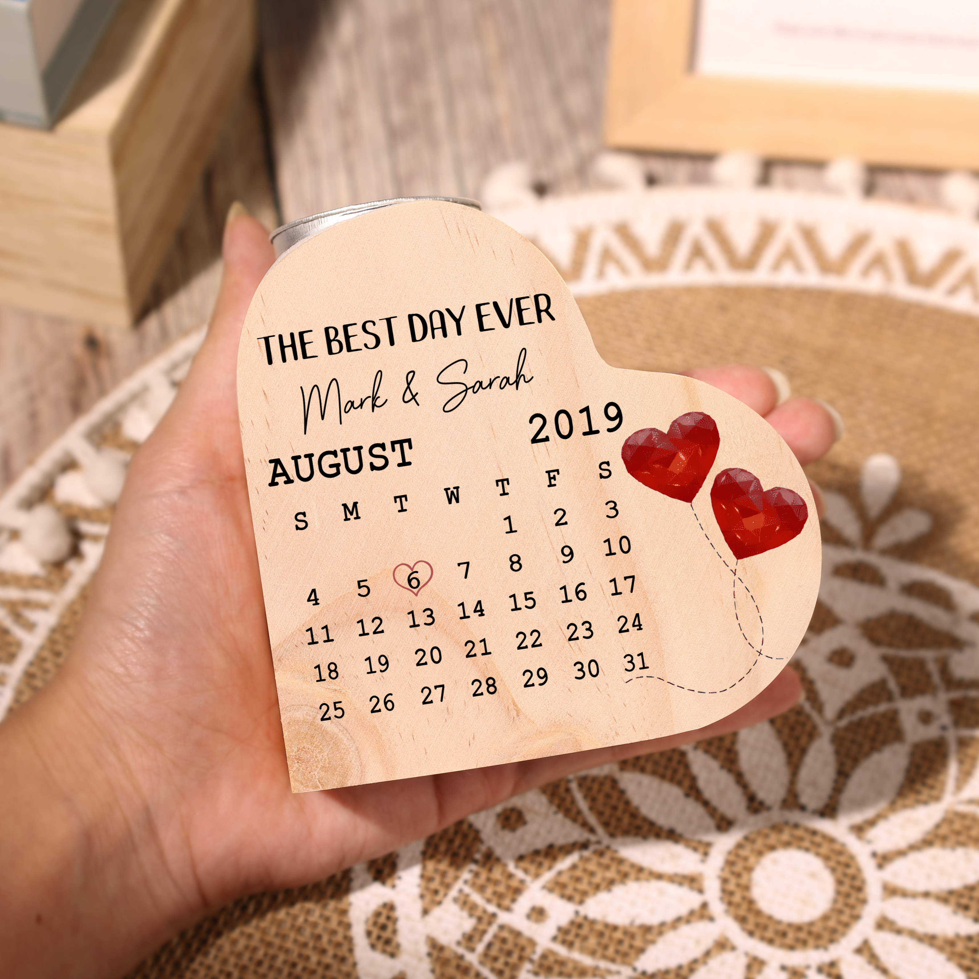 Personalised Couple Candle Holder Custom 2 Names & Date & Text Wooden Candlesticks Calendar Valentine's Day Gifts -Jessemade AU