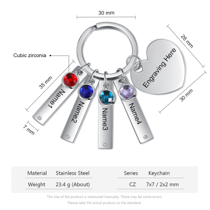 Personalised Birthstone Keychain Engraved 4 Names Keychain Gifts For Her-Jessemade AU