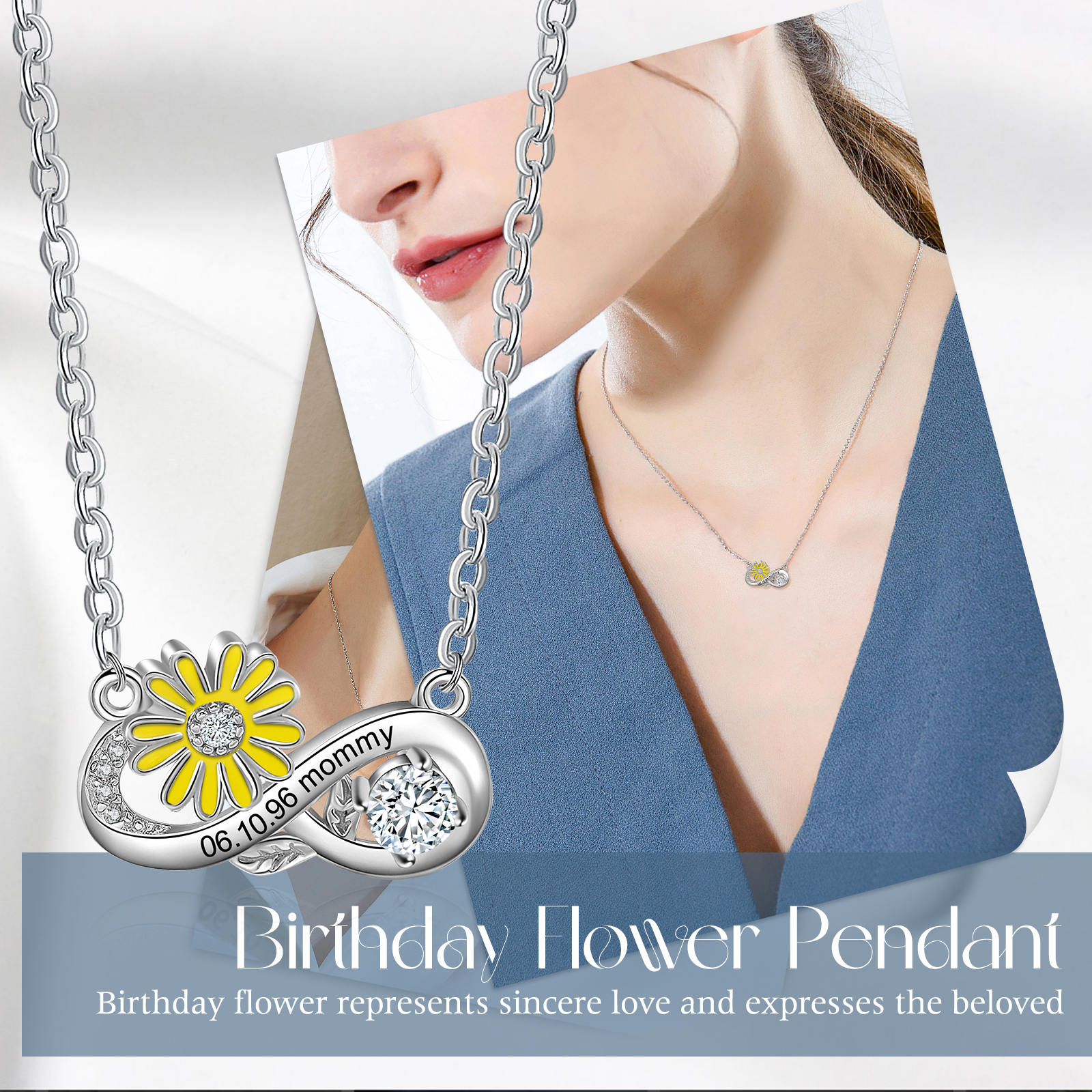 Personalised April Birthflower Necklace With Birthstone Gift For Women-Jessemade AU