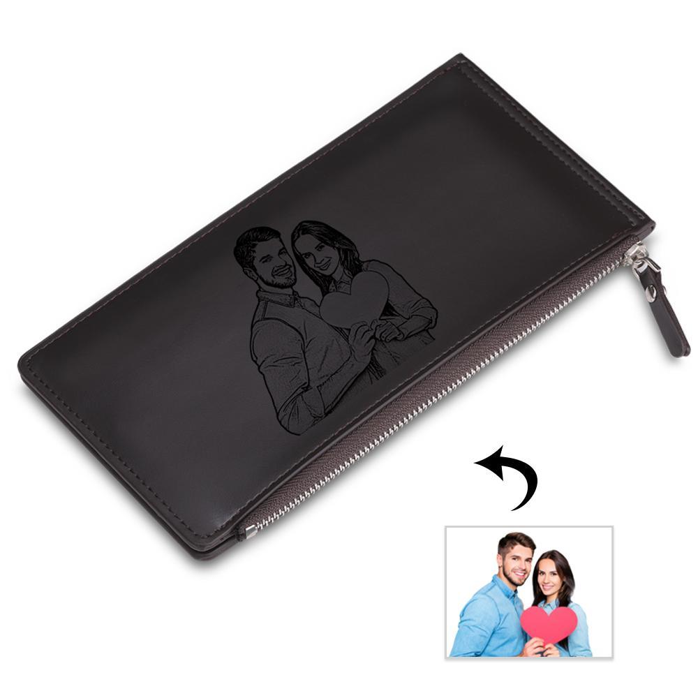 Personalised Leather Wallet Engraved Photo Long Purse Gifts For Men-Jessemade AU