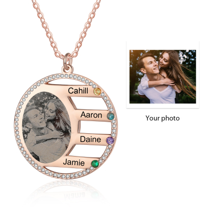 Personalised Photo Necklace Custom 4 Names Birthstone Necklace for Women-Jessemade AU
