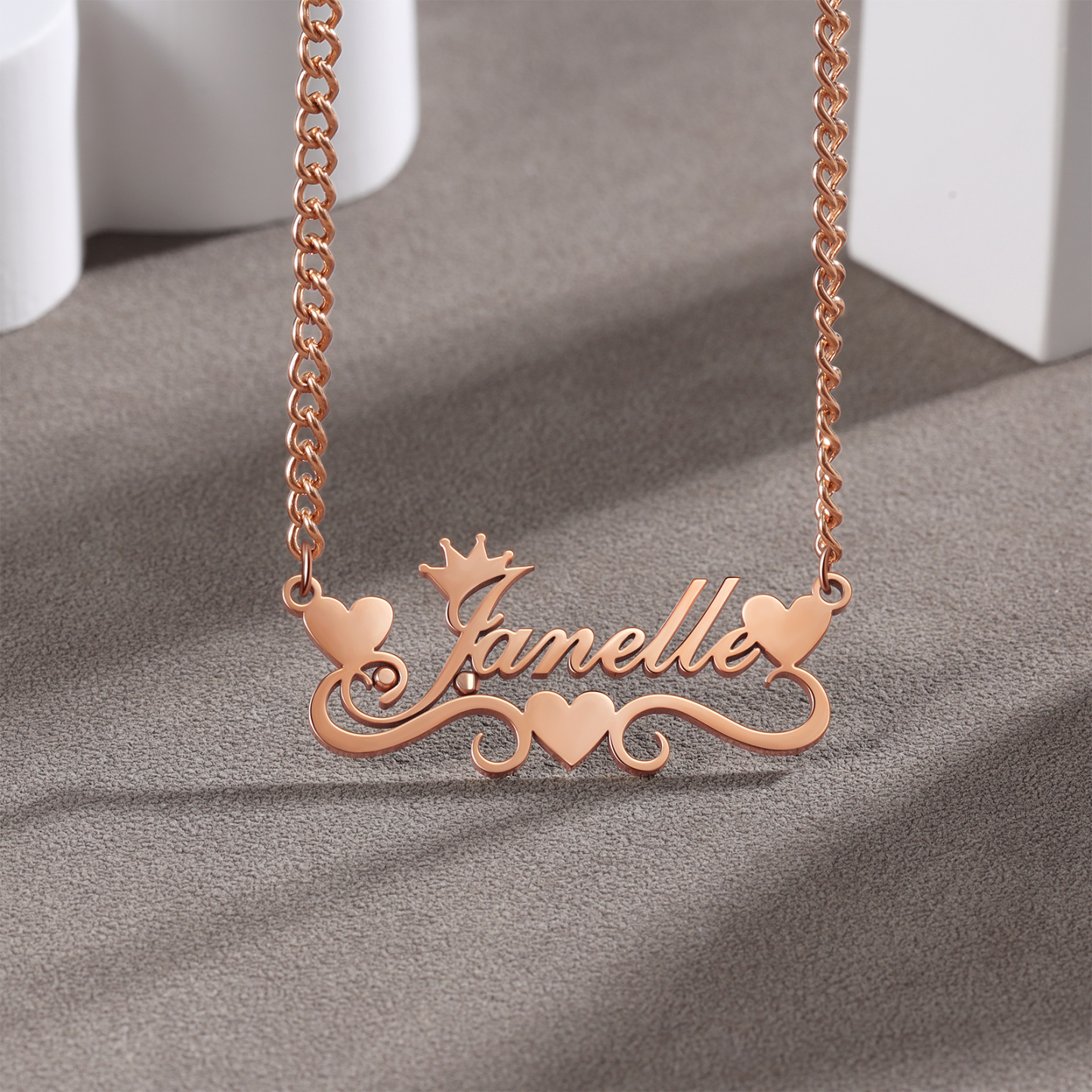 Crown Name Necklace Personalised One Name 925 Sterling Silver Hearts Necklace-Jessemade AU