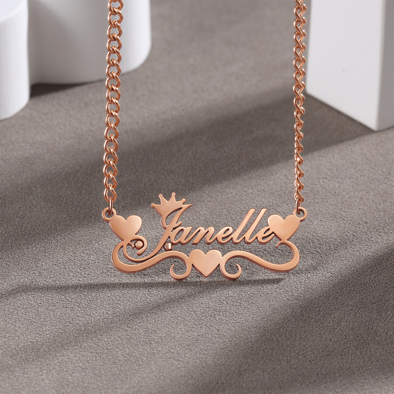 Crown Name Necklace Personalised One Name 925 Sterling Silver Hearts Necklace-Jessemade AU