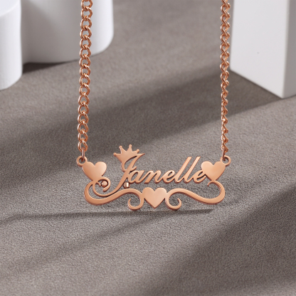 Crown Name Necklace Personalised One Name 925 Sterling Silver Hearts Necklace-Jessemade AU