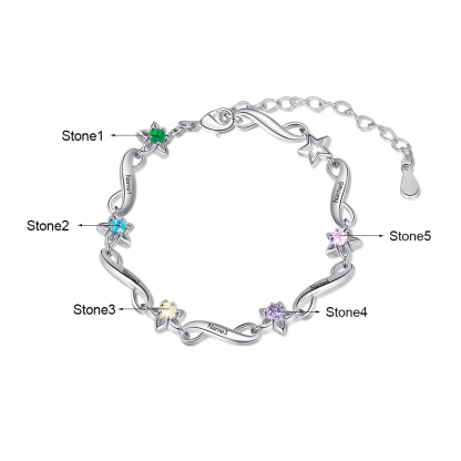 Personalised Star Bracelet With 5 Birthstones Engraved Names Bracelet Gift For Women-Jessemade AU