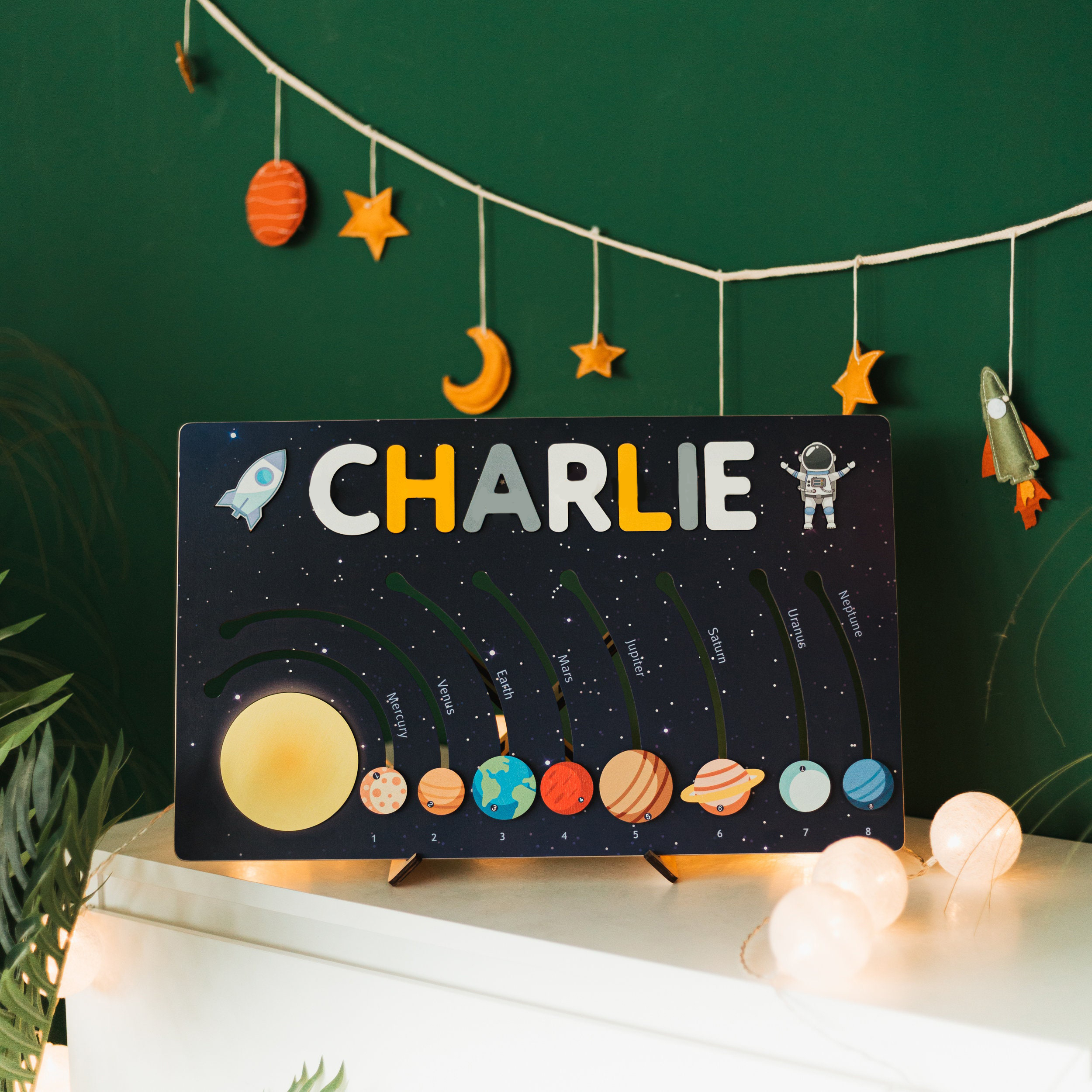 Wooden Slideable Planet Name Puzzles Personalised Space Educational Toys for Toddlers-Jessemade AU
