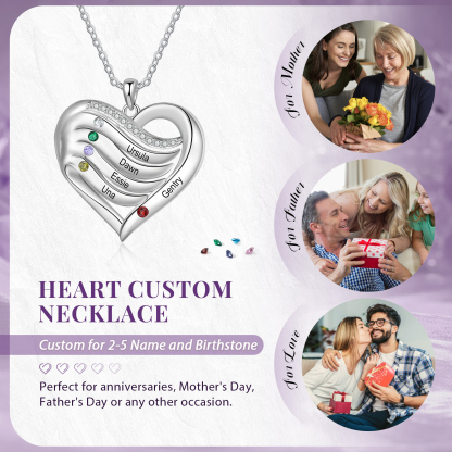 Personalised Intertwined Heart Pendant Necklace Custom 5 Birthstones & 5 Names Necklace Gifts for Her-Jessemade AU