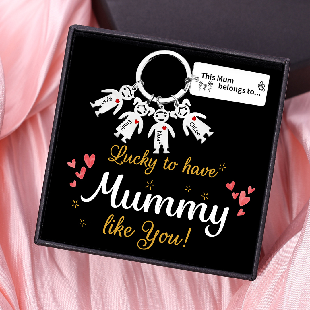 4 Names - Personalised Keychain with Kid Charms Engraved Names Keychain Mother's Day Gift for Mum/Nan-Jessemade AU