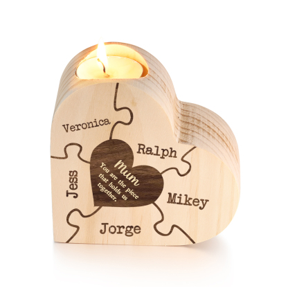 To My Mum Personalised 5 Names Puzzle Candle Holder Wooden Candlestick "You Are The Piece That Holds Us Together"-Jessemade AU