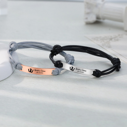 Personalised Couple Bracelet Set Custom 2 Names & Date Bracelet Adjustable Gifts for Him/Her-Jessemade AU