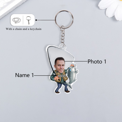 Custom Photo & Name Acrylic Keychain Fishing Hanging Ornament Creative Personalised Gift for Him-Jessemade AU